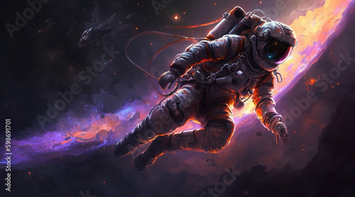 a cool floating astronaut in space, epic scifi artwork, generative ai technology