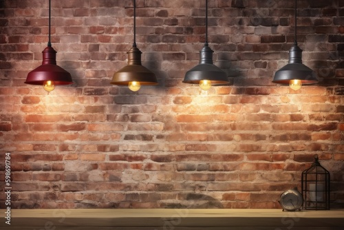 Fototapet beautiful background of loft style interior with brick wall,wooden ceiling and b
