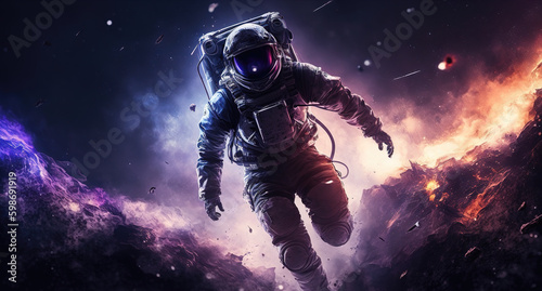 an astronaut illustration in space, epic artwork, generative ai technology