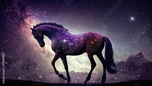 an epic scifi fantasy horse in space  illustration  generative ai technology