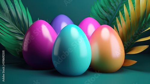 Happy easter illustration with colorful painted egg. Generative Ai