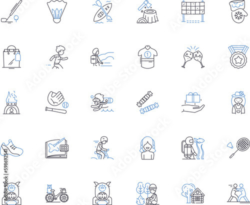 Activity line icons collection. Running, Cycling, Hiking, Swimming, Yoga, Dancing, Skiing vector and linear illustration. Snowboarding,Surfing,Rock climbing outline signs set Generative AI