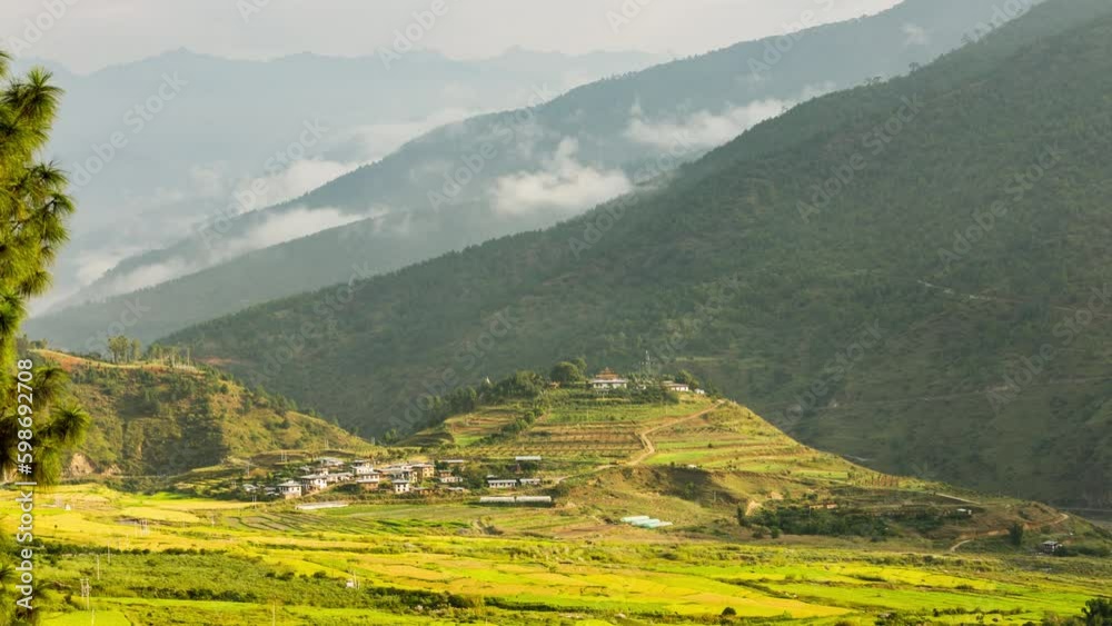 Beautiful time lapse of a mountain valley in Bhutan.