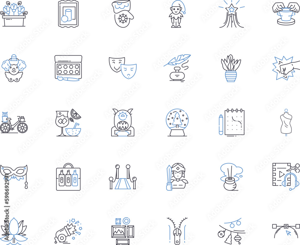 Whimsical fancies line icons collection. Dreamy, Imaginative, Playful, Magical, Fantastical, Curious, Enchanting vector and linear illustration. Quirky,Whimsical,Surreal outline signs Generative AI Whimsical fancies line icons collection. Dreamy, Imaginative, Playful, Magical, Fantastical, Curious, Enchanting vector and linear illustration. Quirky,Whimsical,Surreal outline signs Generative AI
