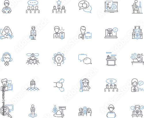 Workforce improvement line icons collection. Efficiency, Training, Collaboration, Flexibility, Accountability, Engagement, Diversity vector and linear illustration. Generative AI