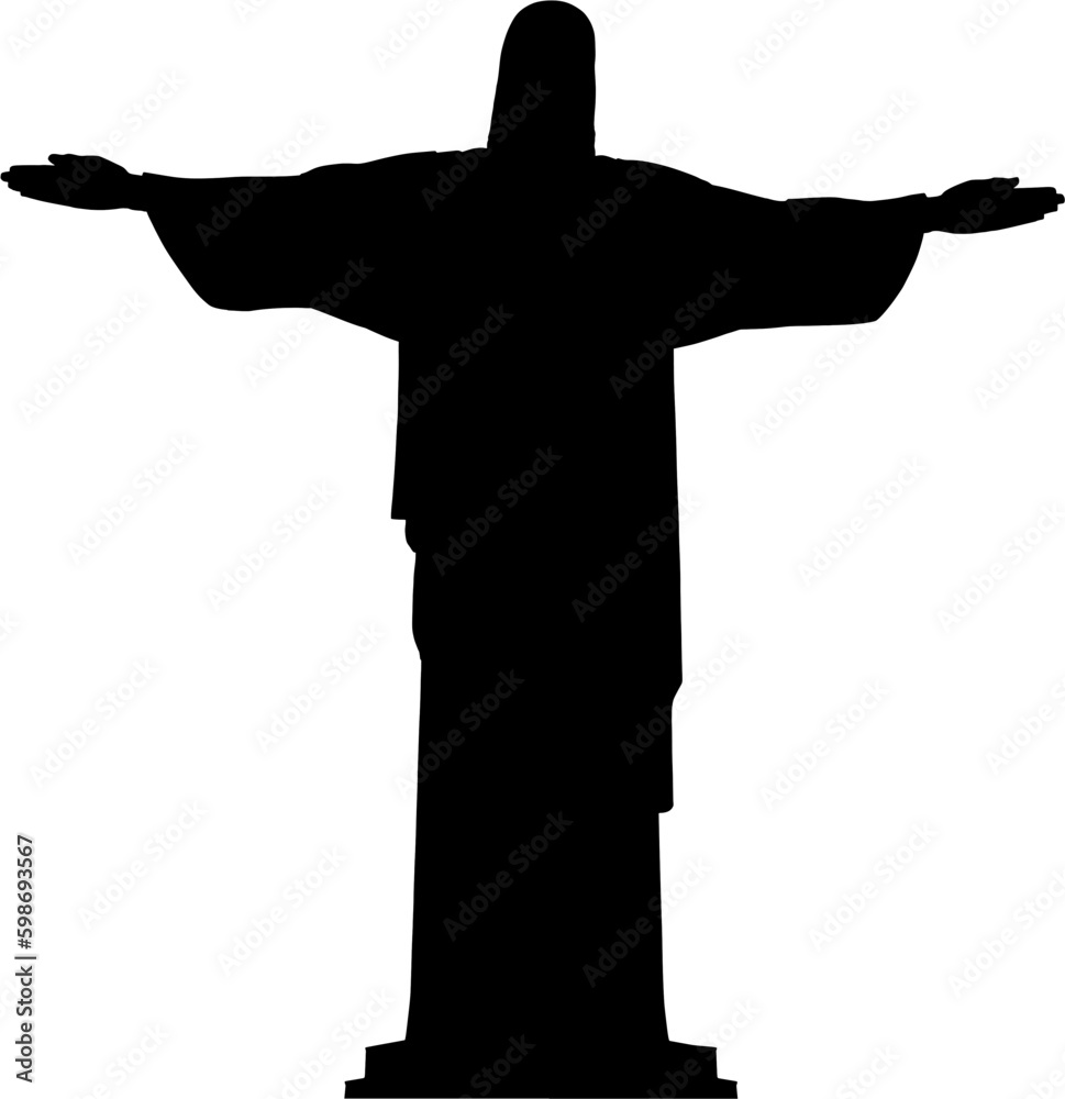Illustration, black and white silhouette Christ the Redeemer Rio de Janeiro Brazil