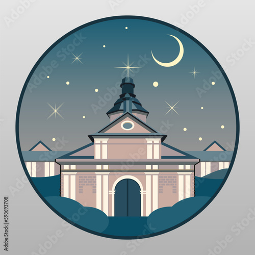 Belarus - Nesvizh, Radziwill travel famous landmark skyline, vector. Belarus - Nesvizh, Radziwill