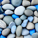 Tranquil Masonry. A Blue Background with Round Stones in a Calming Color Scheme for Serene Presentations and Designs. Generative AI.