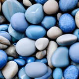 Soothing Stones. A Blue Background with Round Stones in Cool Blues and Calming Tones for Relaxing Designs. Generative AI.