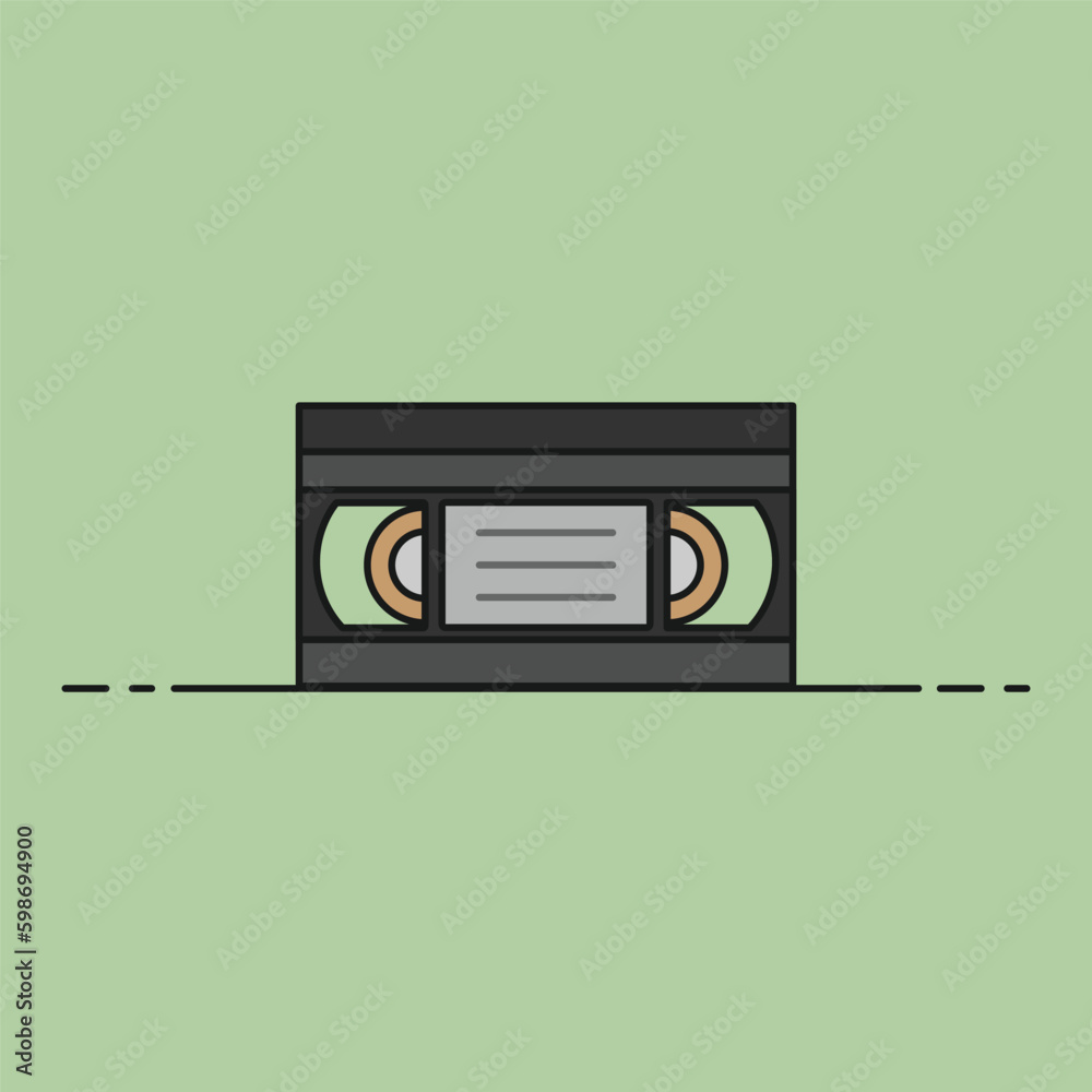 Fototapeta premium minimalist illustration of vhs video cassette tape flat icon retro tech 90s 80s nostalgia memories 