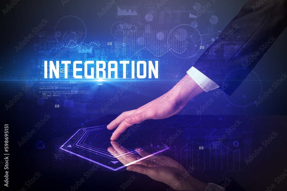 Hand touching digital table concept Hand touching digital table concept