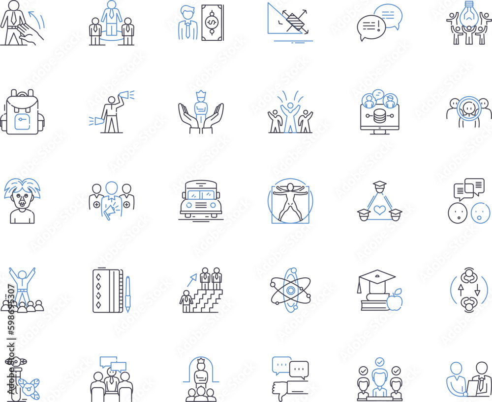 Teaching and Training line icons collection. Pedagogy, Instruction, Education, Learning, Tutoring, Coaching, Mentoring vector and linear illustration. Curriculum,Classroom,Assessment Generative AI