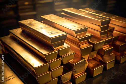 Stack of gold bullion bars. Generative AI