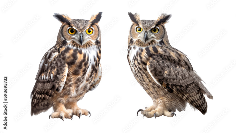 Fototapeta premium Great Horned Owl, Bring Your DIY Projects to Life with Great Horned Owl Cutout PNG for Crafts and Graphic Design. Generative AI.