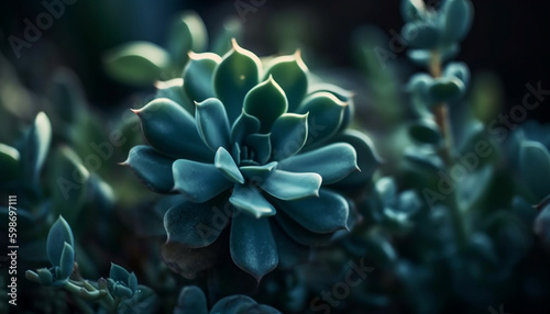 Fresh green leaf, close up of succulent plant generated by AI © djvstock