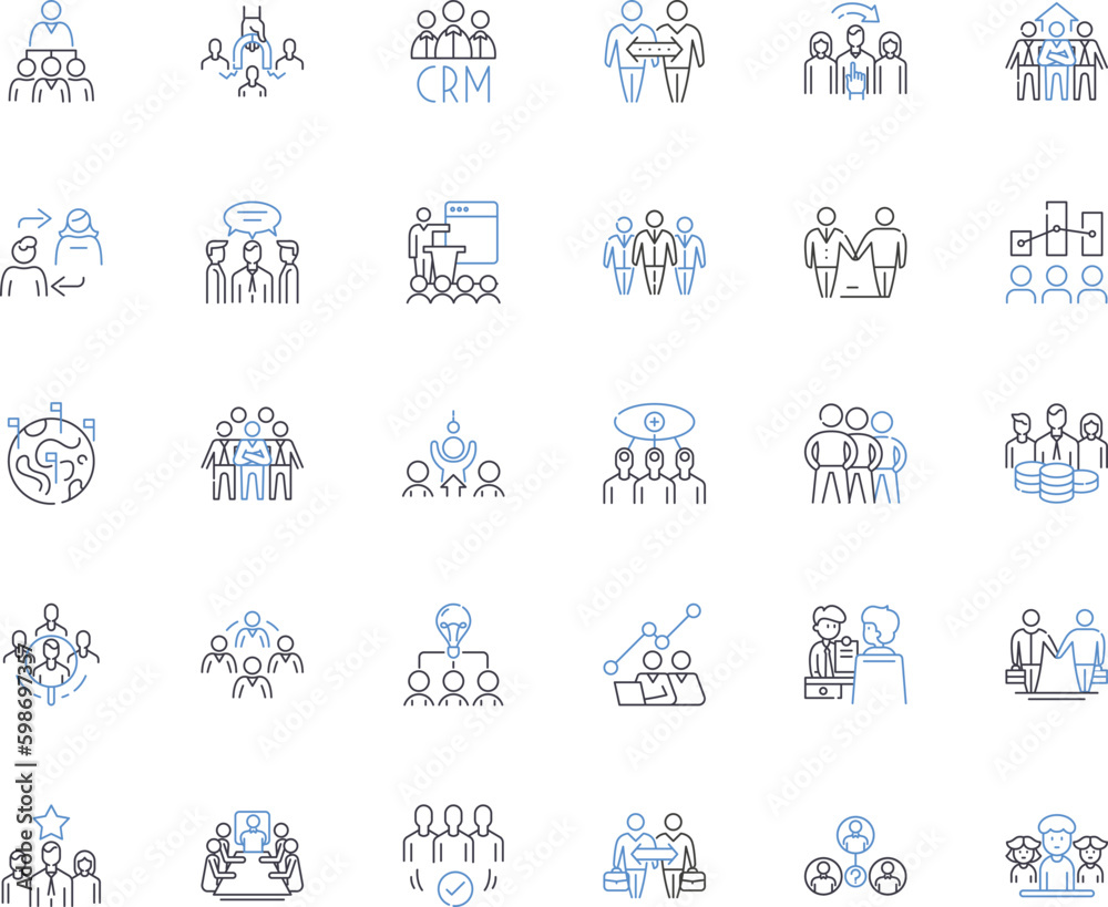 Session line icons collection. Collaboration, Interaction, Engagement, Learning, Development, Progress, Growth vector and linear illustration. Focus,Concentration,Determination outline Generative AI
