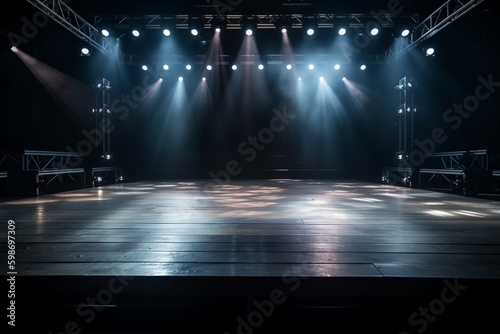 Empty stage with a stage lights and a spotlight. Generative Ai © Ayepeid