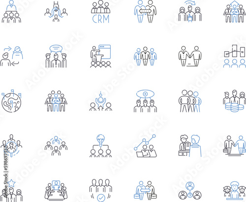 Session line icons collection. Collaboration, Interaction, Engagement, Learning, Development, Progress, Growth vector and linear illustration. Focus,Concentration,Determination outline Generative AI
