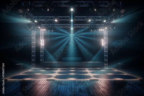 A photo of a stage with lights and a stage in the center. Generative Ai © Ayepeid