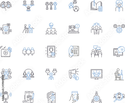 Social responsibility line icons collection. Philanthropy, Sustainability, Recycling, Equality, Empathy, Transparency, Community vector and linear illustration. Generative AI