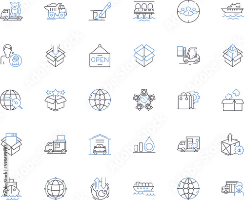 Shipping strategy line icons collection. Logistics, Distribution, Fulfillment, Warehouse, Transportation, Freight, Routing vector and linear illustration. Inventory,Packaging,Delivery Generative AI