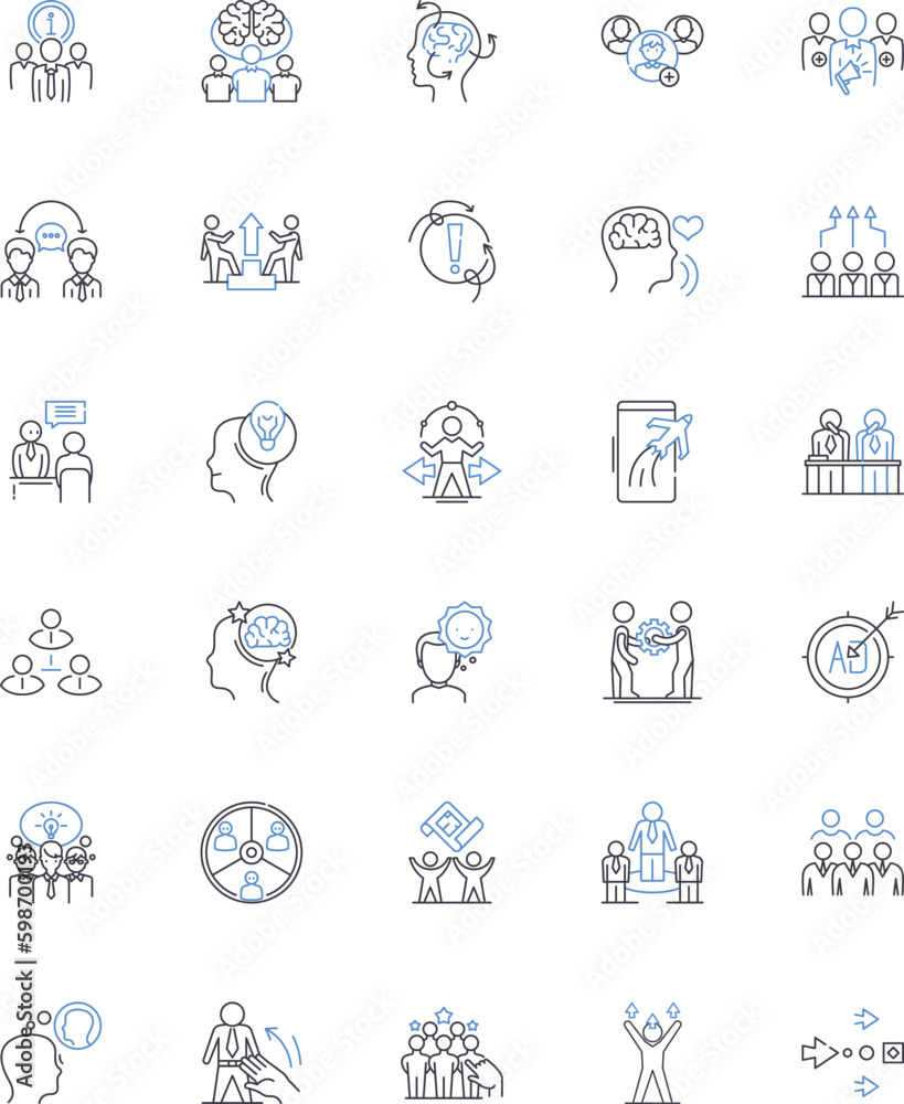 Staff supervision line icons collection. Leadership, Management, Delegation, Communication, Accountability, Coaching, Training vector and linear illustration. Generative AI