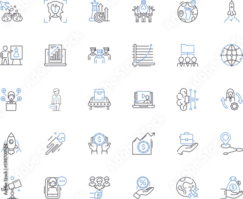 Progress advancement line icons collection. Improvement, Development, Evolution, Technology, Growth, Upgrading, Advancement vector and linear illustration. Generative AI