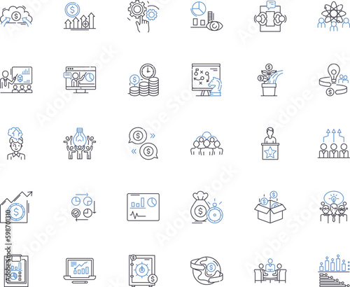 Procure a firm line icons collection. Sourcing, Acquisition, Vendor, Supplier, Bidding, Tendering, Negotiation vector and linear illustration. RFP,PO,Outsourcing outline signs set Generative AI