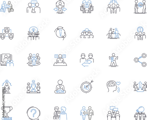 Organizational workers line icons collection. Efficiency, Productivity, Collaboration, Accountability, Creativity, Adaptability, Dedication vector and linear illustration. Generative AI