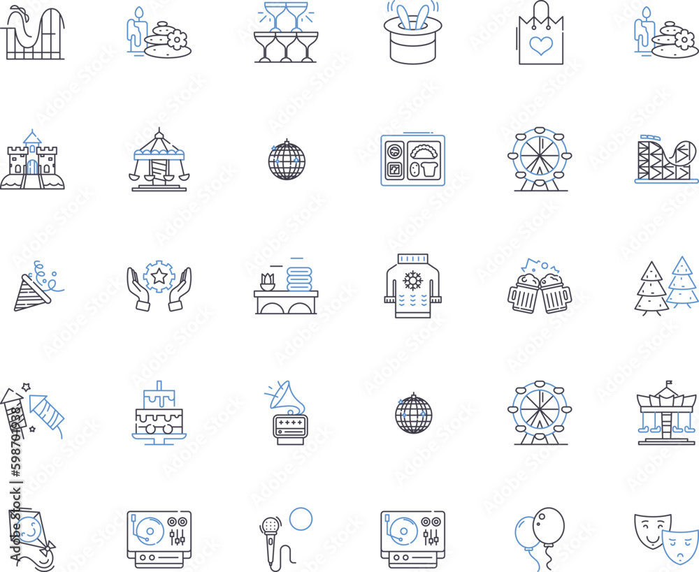 Merriment line icons collection. Laughter, Joy, Celebration, Festivity, Cheerfulness, Merrymaking, Happiness vector and linear illustration. Revelry,Joviality,Merriment outline signs set Generative AI - obrazy, fototapety, plakaty 