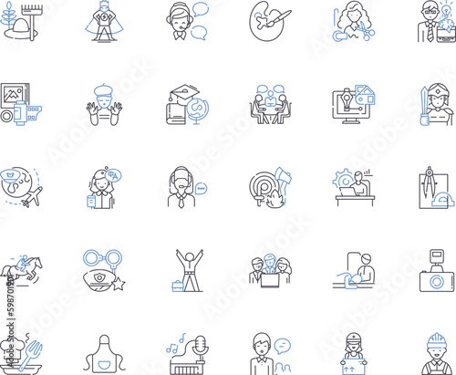 Occupations line icons collection. Surgeon, Architect, Chef, Accountant, Lawyer, Nurse, Pilot vector and linear illustration. Teacher,Barber,Singer outline signs set Generative AI