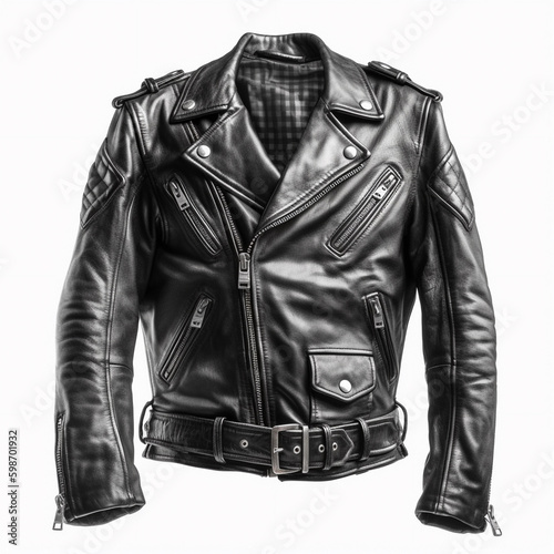 A classic, black leather motorcycle jacket. generative AI photo