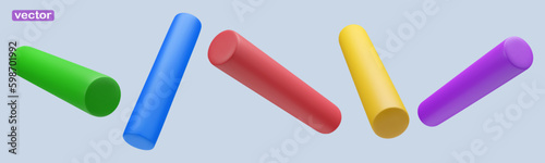 Set of abstract element for design. Minimalistic geometric figures with gradient. Isolated cylindrical objects in motion. 3d render vector illustration.