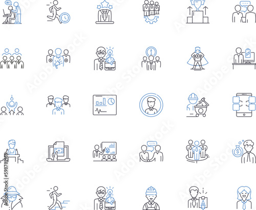 Occupation line icons collection. Engineer, Lawyer, Doctor, Chef, Teacher, Carpenter, Athlete vector and linear illustration. Artist,Hairdresser,Musician outline signs set Generative AI