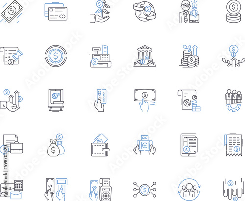 Payment method line icons collection. Stripe, PayPal, Bitcoin, Credit, Debit, ApplePay, Cash vector and linear illustration. Check,Wire,Venmo outline signs set Generative AI