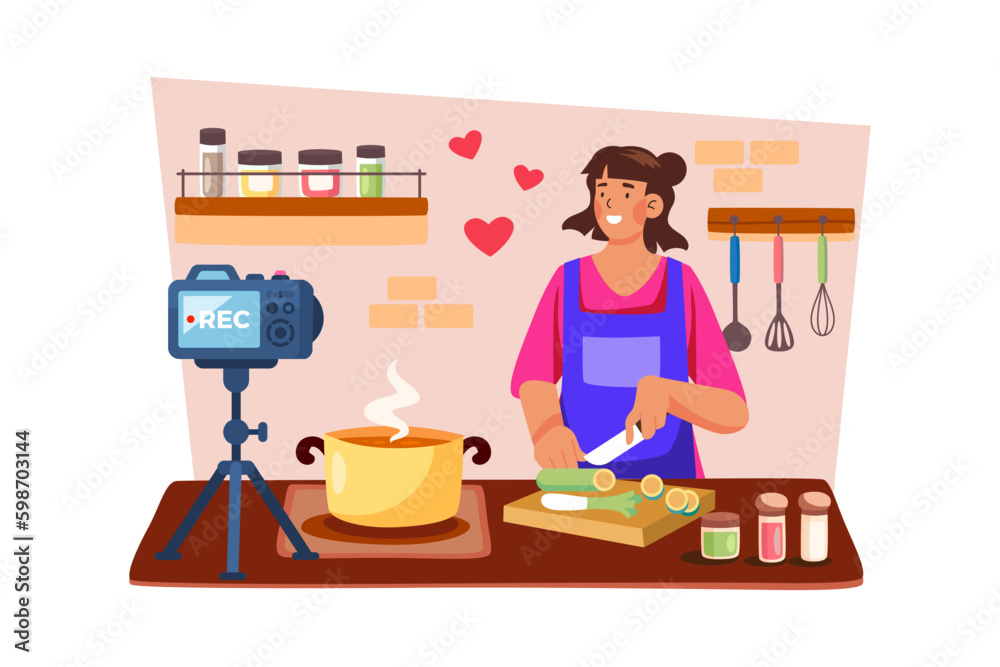 A food blogger films a recipe tutorial for their channel.