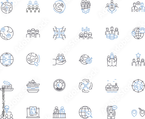 Multinational affairs line icons collection. Globalization, Diplomacy, Trade, cooperation, Policy, Development, Progress vector and linear illustration. Integration,Economics,Relations Generative AI