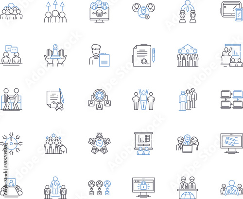 Marketing expo line icons collection. Exposition, Leads, Nerking, Promotions, Advertisements, Demos, Competition vector and linear illustration. Swag,Booths,Innovations outline signs set Generative AI