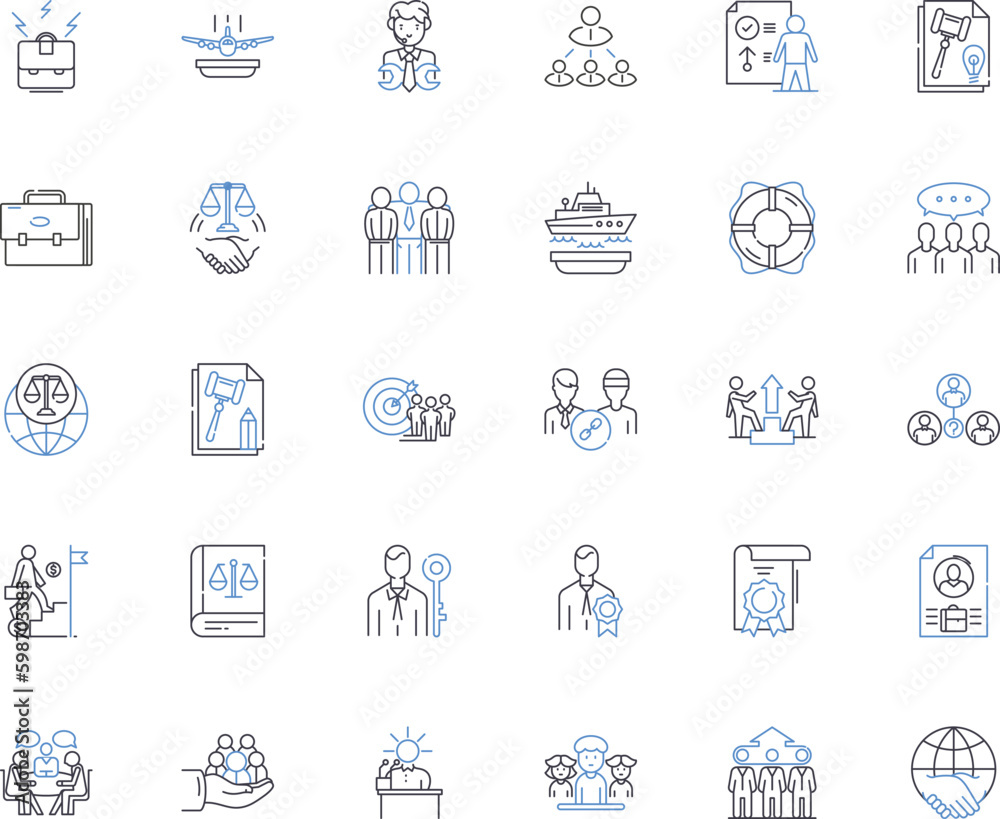 Leadership development line icons collection. Empathy, Inspiration, Adaptability, Communication, Accountability, Motivation, Vision vector and linear illustration. Generative AI