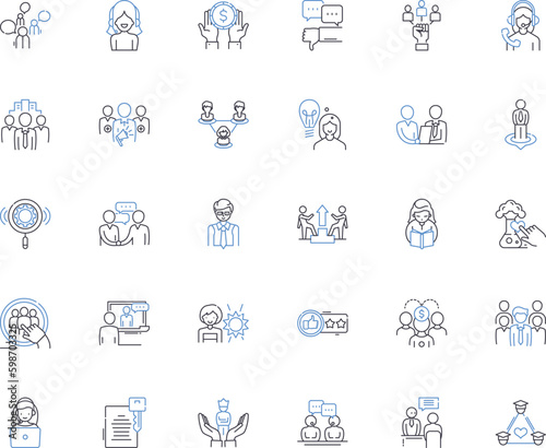 Leadership training line icons collection. Visionary, Empathy, Communication, Accountability, Resilience, Decisiveness, Innovation vector and linear illustration. Generative AI