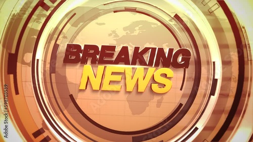 Breaking News with global map and HUD elements in news studio, motion abstract business, corporate and news style background