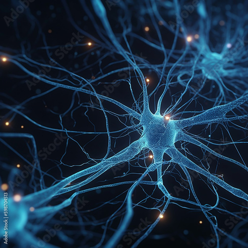Blue neuron on black background.