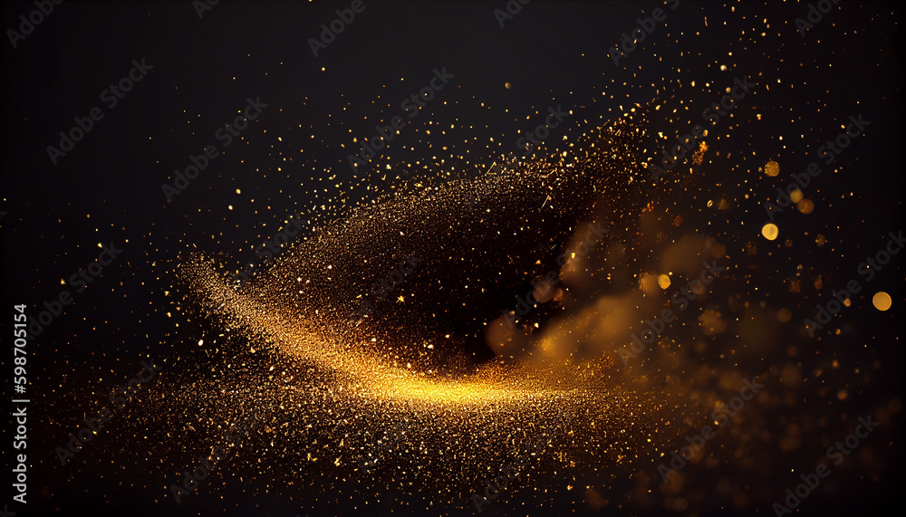 Golden Sparkles on solid black background Ai generated image - obrazy, fototapety, plakaty 