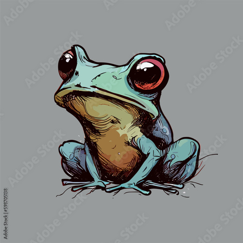 Colored vector  inked style frog wall art