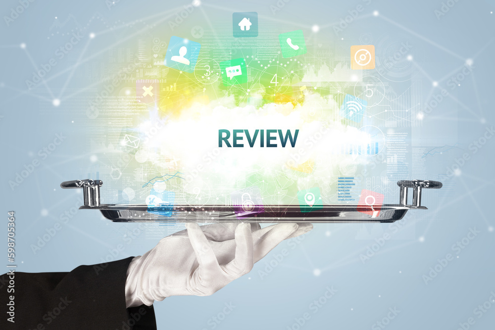 Waiter serving social networking concept Waiter serving social networking concept