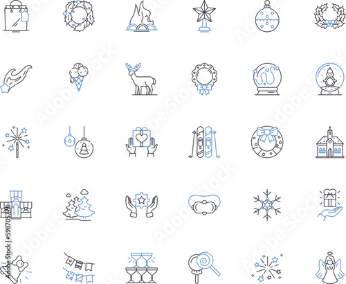 Holiday season line icons collection. Festivities, Yuletide, Merriment, Cheer, Joy, Celebration, Family vector and linear illustration. Traditions,Gifts,Decorations outline signs set Generative AI