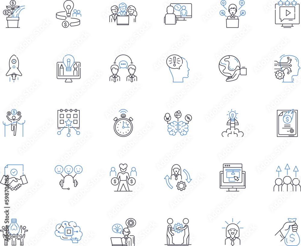 Inspiration line icons collection. Motivation, Creativity, Drive, Passion, Dream, Purpose, Insight vector and linear illustration. Energy,Enthusiasm,Empowerment outline signs set Generative AI