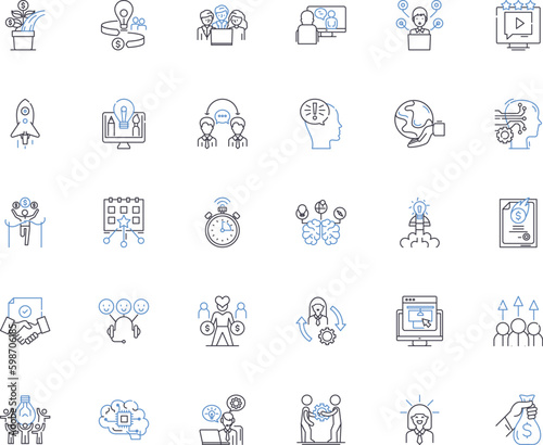 Inspiration line icons collection. Motivation, Creativity, Drive, Passion, Dream, Purpose, Insight vector and linear illustration. Energy,Enthusiasm,Empowerment outline signs set Generative AI
