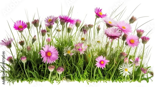 Slika na platnu Discover Wild Daisies Blooming in a Lush Natural Field of Green Grass and Pink S