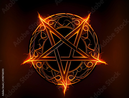 hellish star pentagram on black background. ai generated Generative AI